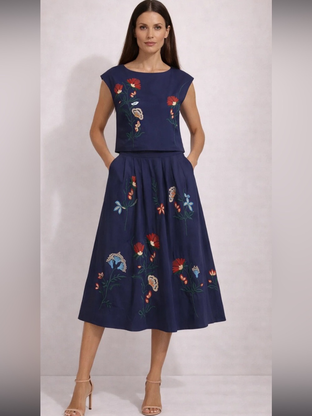 Navy Floral Two-Piece Crop Top & Maxi Skirt Set - Picture 3 of 12